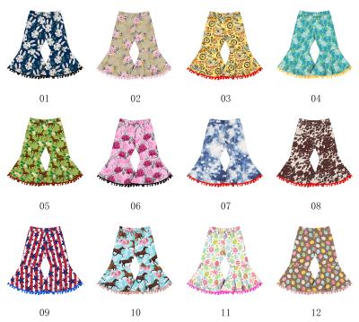 China QUICK DRY Wide Leg Pom Poms Bell Bottom Puffer Pants Females Easter Egg Bunny Bell BottomToddler Girls Pants & Trousers for sale