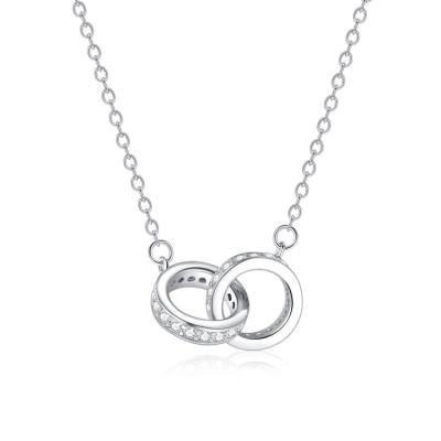 China Fashion Double Circle Necklace Punk Silver Women's Minimalist Pendant s925 for sale