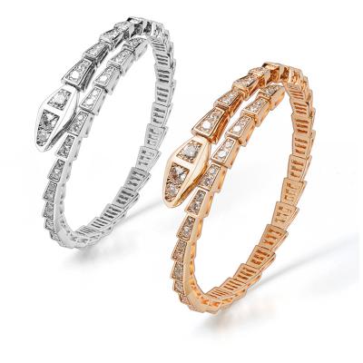 China CLASSIC Diamond Luxury Fashion Premium Open Full Snake Bracelet Woman 18k Gold Plated Jewelry for sale