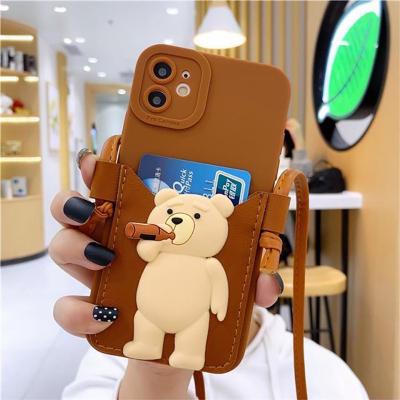 China Shockproof for applicable Samsung S22 S20 ultra S22 S20 plus mobile phone case S20 S21FE cute bear card wallet messenger rope softly for sale