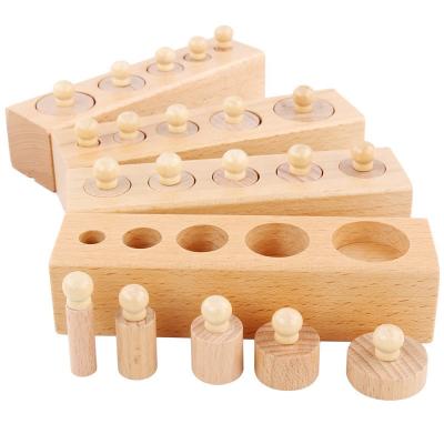 China Eco-friendly high quality solid montessori beech wood teaching aids toy for kids natural color wooden cylinder educational toy for sale