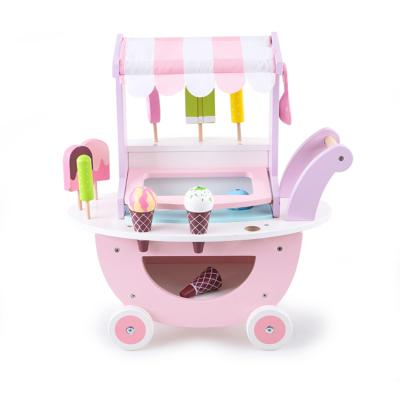 China Beautiful Design Wooden Play and Study Pretend Toy Ice Cream Stall Toy Shopping Trolley Cart for sale