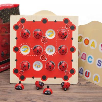 China Multifuntion Eco-friendly Playing Wooden Chess Board Toy Memory Training Children Cute Design Toy Ladybug Foy for sale