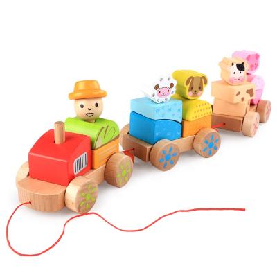 China Early Education Beech Wooden Toy Vehicle Farm Animal Intelligence Train High Quality Material Toy for sale