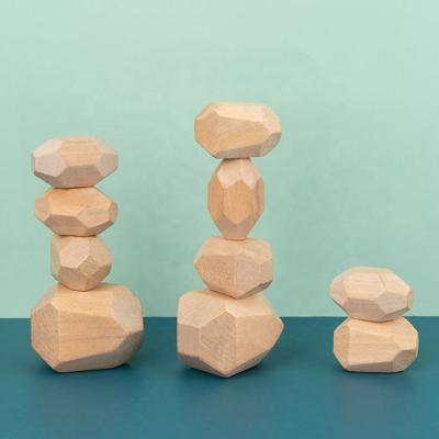 China Development intellectual original natural color wooden blocks balance grain stone game educational diy toy for sale