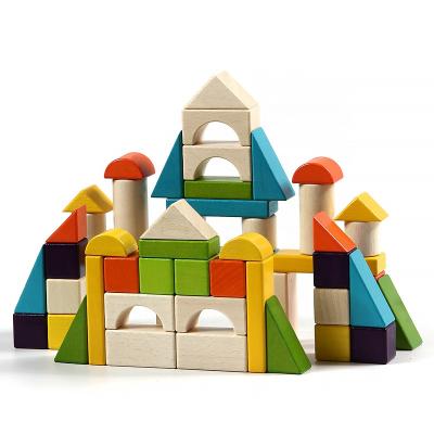 China Building Toy Rainbow Colorful building block sets toy for kids diy educational wooden toy wholesale for sale