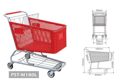 Cina Carrello di acquisto del supermercato di colore rosso di PST-M180L con quattro il carrello delle ruote 180L per la drogheria in vendita