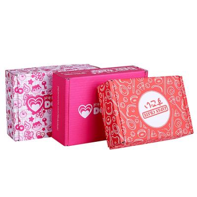 China Recyclable Printed Recycled Corrugated Clothing Box Pink Colored Logo Custom Mailer Shipping Boxes for sale