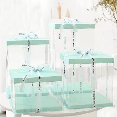 China Custom Recyclable Luxury White Clear Square Cake Box Pet PVC Wedding Birthday Party Gift Box for sale