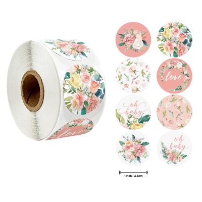 China Custom Wholesale Good Quality Waterproof Thank You Flower Self Adhesive Stickers Label Synthetic Paper Sticker for sale