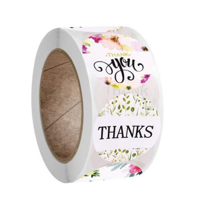 China Waterproof 500 Pcs Stickers Roll Self Adhesive Floral Thank You Logo Sealing Sticker Custom Printing Labels for sale