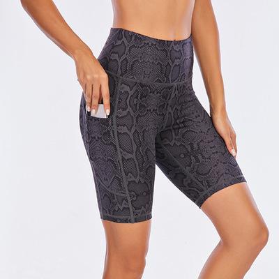 China 2021 Breathable Yoga New Print Sports Shorts Gray Snake-copy Yoga Shorts High Waist Fill In The Gym For Women for sale