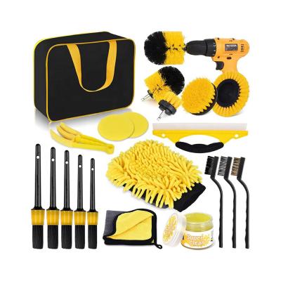 China PP/Plastic Hot Selling Auto Detailing Brush Drill Cleaning Brush Set 20 Pcs Car Cleaning Tools Kit For Washing Interior Wheel for sale