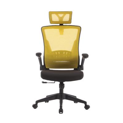 China High End Ergonomic Yellow Office Mesh Ergonomic Comfort Flip-Up Computer Armrest Computer Flip-Up Mesh Back Office Chair for sale