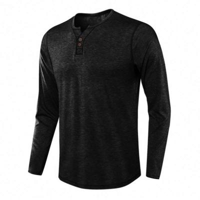 China Viable Wholesale Solid Color Long Sleeve V-Neck Button Casual T-shirt Custom Fashion T-Shirts For Men for sale