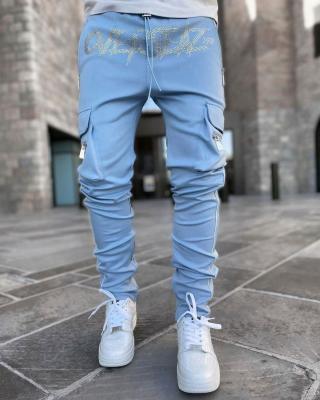 China Newest Design Anti-Wrinkle Rhinestone Cargo Pocket Jogger Men Multi Track Pants Men's Casual Pants for sale