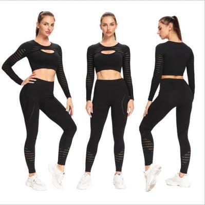 China COCOPY Amazon 2021 Solid Color Breathable Mesh 2 Pieces Set Women Long Sleeve Seamless Yoga Sets For Women 2 Pieces for sale