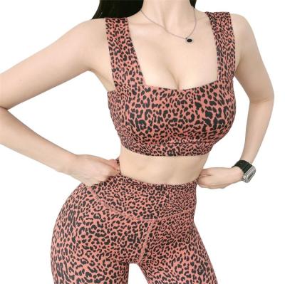 China Breathable High Quality Soft Compression Women Leopard Print Quick Dry Yoga Wear 2 Pieces Set Women Clothing for sale