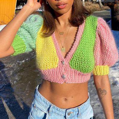 China New Arrival Women's Breathable V-Neck Sweater Knitted Crop Tank Top Girls Summer Clothing Casual Colorful Fashion 2021 for sale