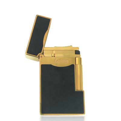 China Minimalist High End Chinese Black All Copper Side Slide Healthy Paint Calorie Straight Gas Lighter for sale