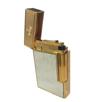 China Minimalist calorie sounding cnc brass machining inlaid with white bark, unique gold plated carving gas lighter for sale