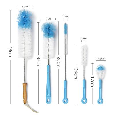 China Sustainable Soft Eco Baby Bottle Brush Cleaner Set Handle 5Pcs Bamboo Bottle Cleaning Brush for sale