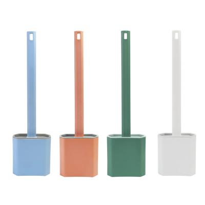 China Amazon Hot Selling Viable Silicone Cleaning Kit Soft Bristle Bathroom Long Handle Toilet Brush With Holder for sale