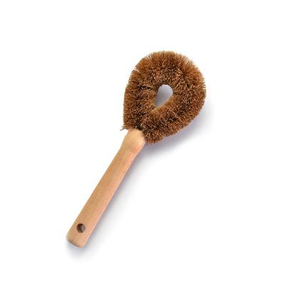 China Eco-friendly Natural Wooden Handle Coir Bristle Household Kitchen Cleaning Brushes For Dish Pot for sale