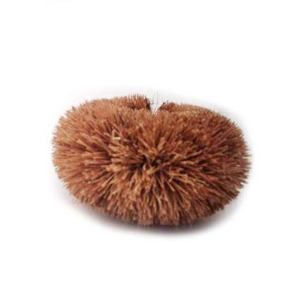 China Natural Coconut Bristle Brush Kitchen Scrubber Palmyra Fiber Bristle Round Coconut Fiber Brush for sale