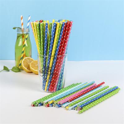 China Custom Size Straw Biodegradable Polka Dot Paper Disposable Drinking Straws Eco Friendly Colorful Disposable for sale