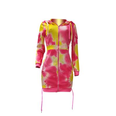 China 2021 Anti-wrinkle tie dye dress dresses for women fashionable hoodie dress for sale