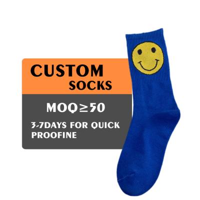 China XINQI Face OEM/ODM Designer Socks Famous Brands QUICK DRY Polyester Female Fashion Crew Fashion Crew Smile Korean Japanese Socks Beautiful for sale