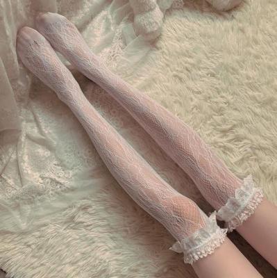 China Lovely cute XINQI OEM/ODM ruffle Lolita lace jk Japanese female crew cavity soft net soft socks for sale