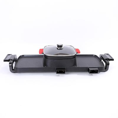 China Good Reputation Indoor Smokeless Nonstick Electric 2-in-1 Grill High Efficiency Single Square With Hot Pot for sale