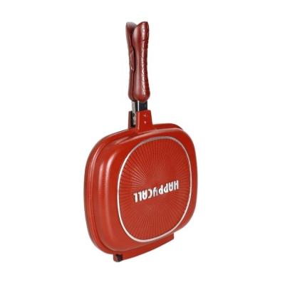 China Traditional best quality supplier 28cm red double sided aluminum alloy non-stick barbecue pan for sale