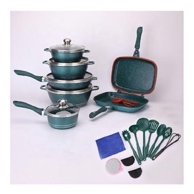 China New product sale aluminum alloy hot viable medical stone color non-stick kitchen cookware set 23 PCs cookware set for sale