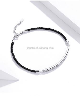 China New Trendy s925 Sterling Silver Roman Numeral Black Braided Bracelet Bangle Fashion Bracelet for sale