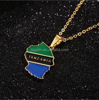 China TRENDY Flag Pendant Map Tanzania Flag Metal Stainless Steel Pendant Necklace for sale