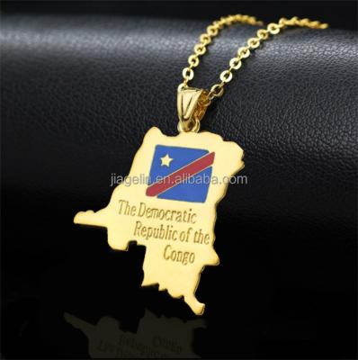 China Gold Trendy Pendant Charm Hip Hop Flag Map Metal Pendant Necklace for sale