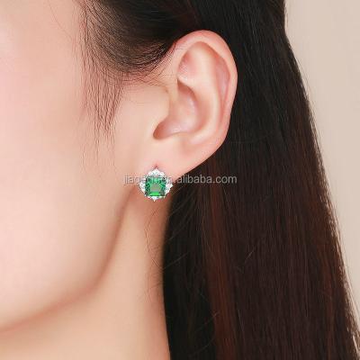 China FASHION Emerald Green Stone Stud Earrings 925 Sterling Silver Earrings Arrival for sale