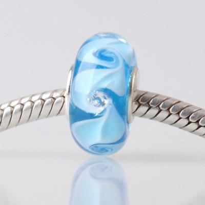 China European Crystal Silver Core Charm Bracelet 925 Handcrafted Big Hole DIY Lampwork Flower Glass Bead for sale