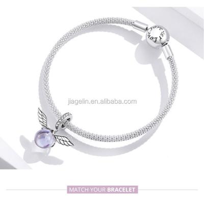 China New 925 Silver Purple METAL Elf Ball Dangling Wings Inlaid With Glass Beads Jewelry Beads for sale