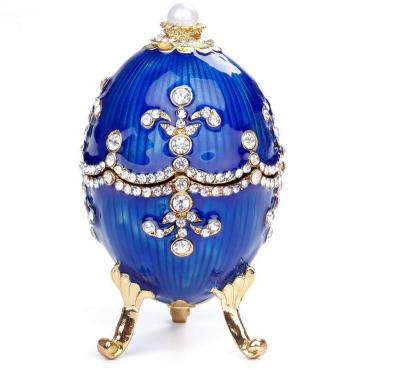 China Europe Zinc Alloy Hardware Gold Plated With Crystal Rhinestone Faberge Egg Russian Jewelry Enameled Trinket Box For Wedding Gift for sale