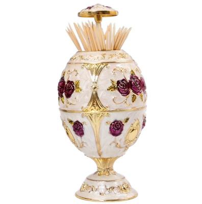 China Viable Alloy Enamel Faberge Egg Style Toothpick Holder Automatic Round Tooth Pick Holder For Home Decoration for sale