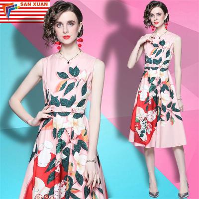 China 2022 New Women's Stain Elegant Rose Floral Crewneck Casual Outfits Sleeveless Fashion Anti-Static Wholesale Clothing for sale