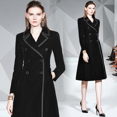 China Best Selling Newest Arrival Fashion Anti-Shrink Winter Super Warm High End Slim Elegant Velvet Long Black Coat For Women for sale