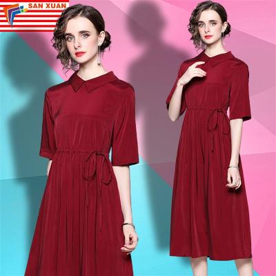 China Wholesale New Women's Hepburn Lady Women's Silk Dresses 2022 Summer Anti-static Temperament Wine Red Style Long Skirt Party High-end Loose Ice Sagging for sale