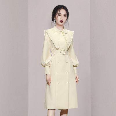 China 2022 New Products Stain Anti-Wrinkle Large Waist Lapel Lantern Apricot Casual Wear Anorak Mid Length Jacket One Sleeve Elegant Line for sale