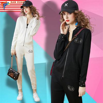 China 2022 New Spot Spring Fashion Temperament Round Neck Long Sleeve Jacket Slim Fit Slim Casual Pants QUICK DRY Two Piece Set for sale