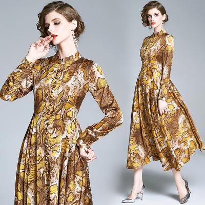 China Anti-static European style in vintage new design sale elegant casual dresseses women lady long sleeve running hot thin floral print elegant for sale